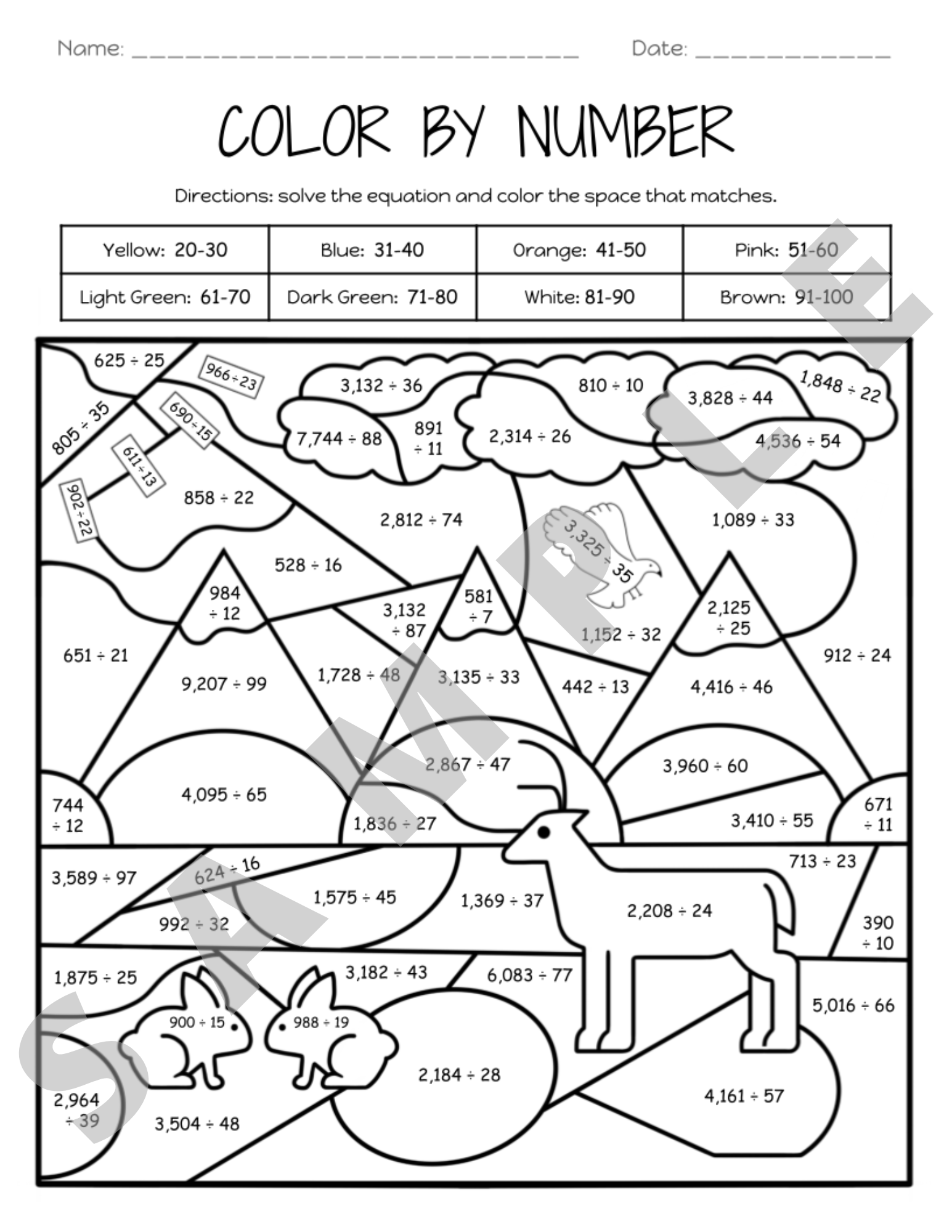 coloring division worksheets
