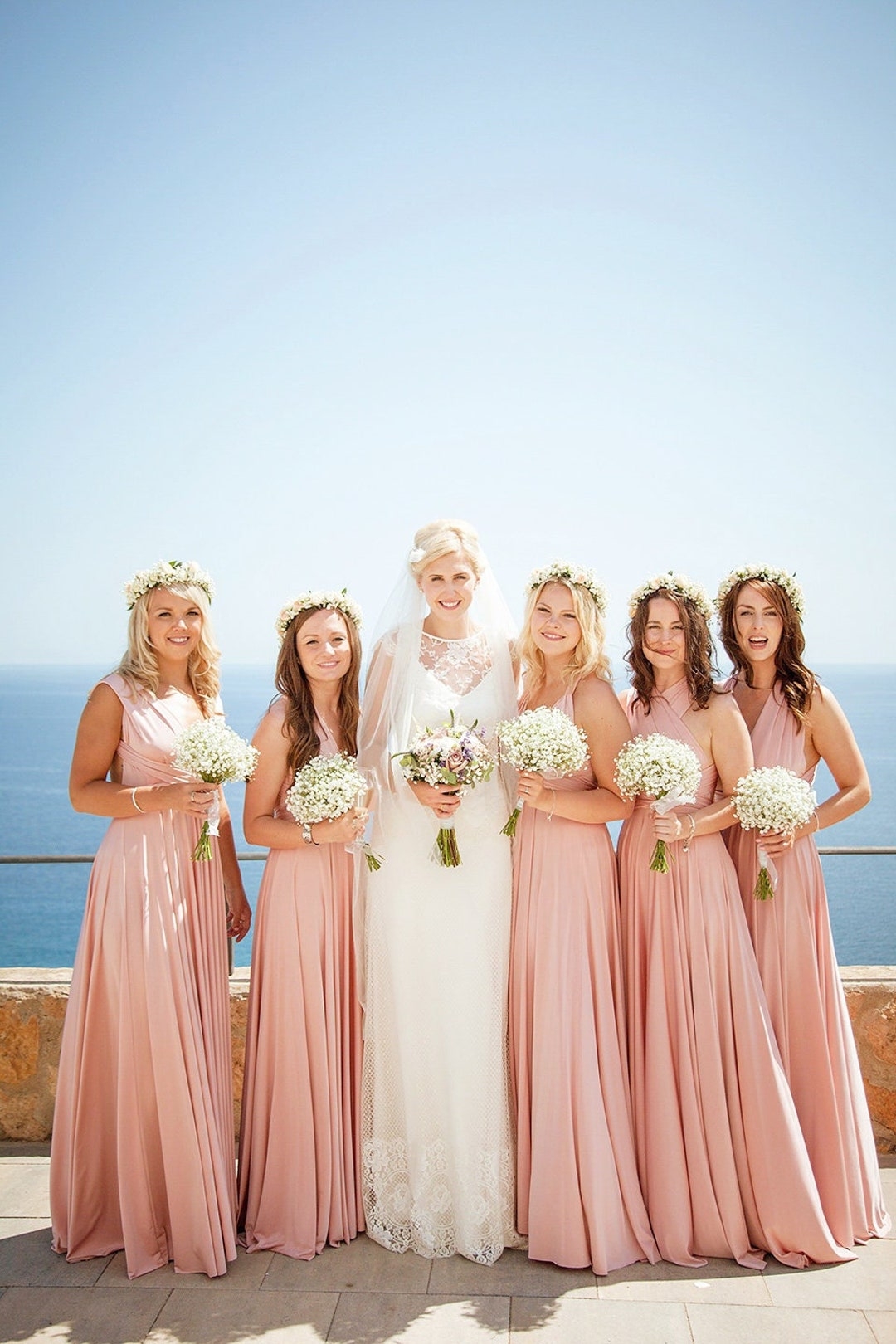 Long short Blush Bridesmaid Dress Convertible Bridesmaid Dress 