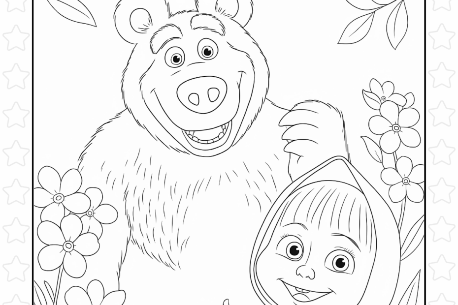 Masha And The Bear Welcome Spring Coloring Page