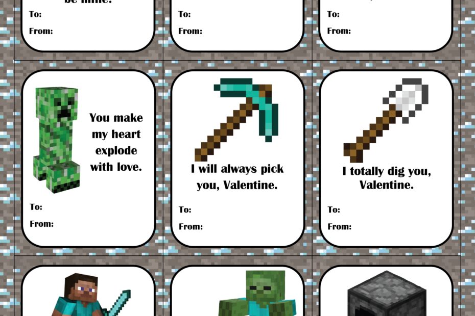 Minecraft Printable Valentine s Day Cards