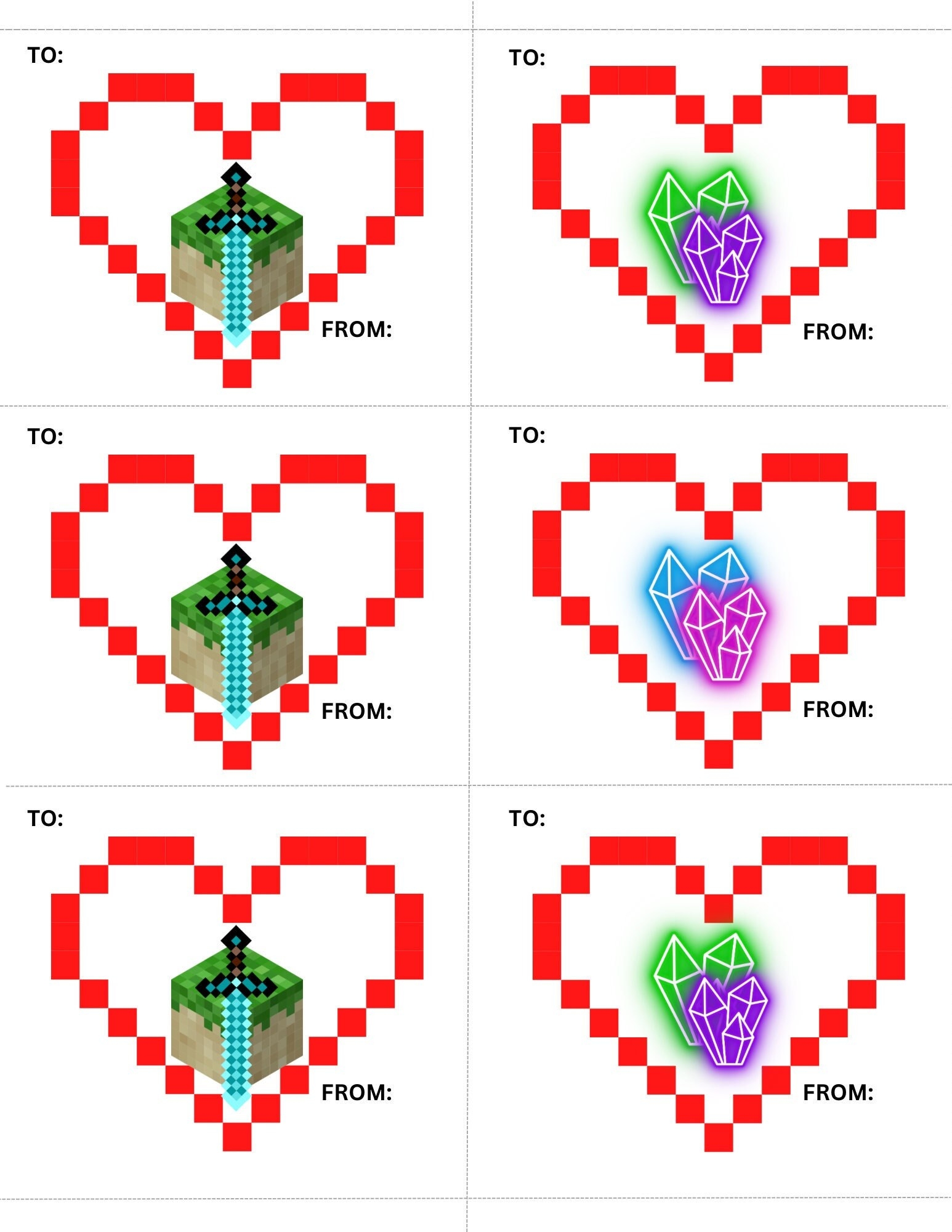 Minecraft Valentines Day Card Digital Print At Home Etsy