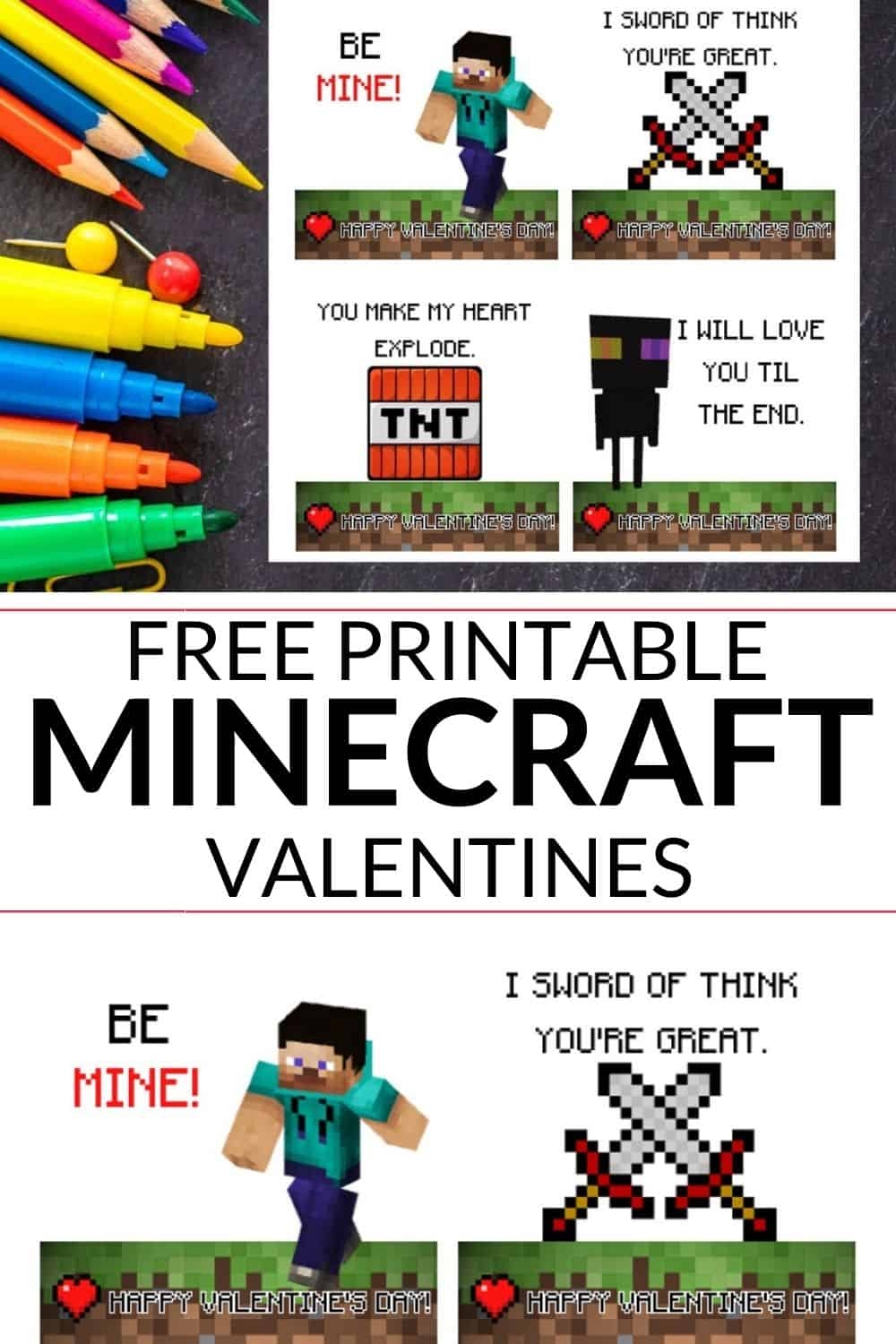 minecraft valentine cards printable free