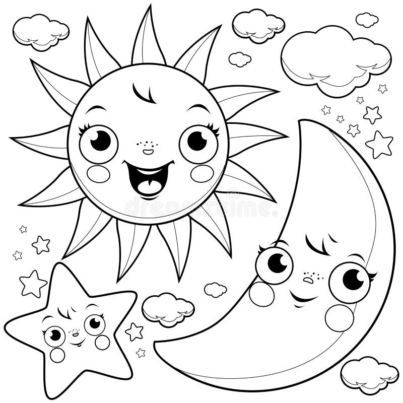 Moon Coloring Page Stock Illustrations 5 214 Moon Coloring Page 