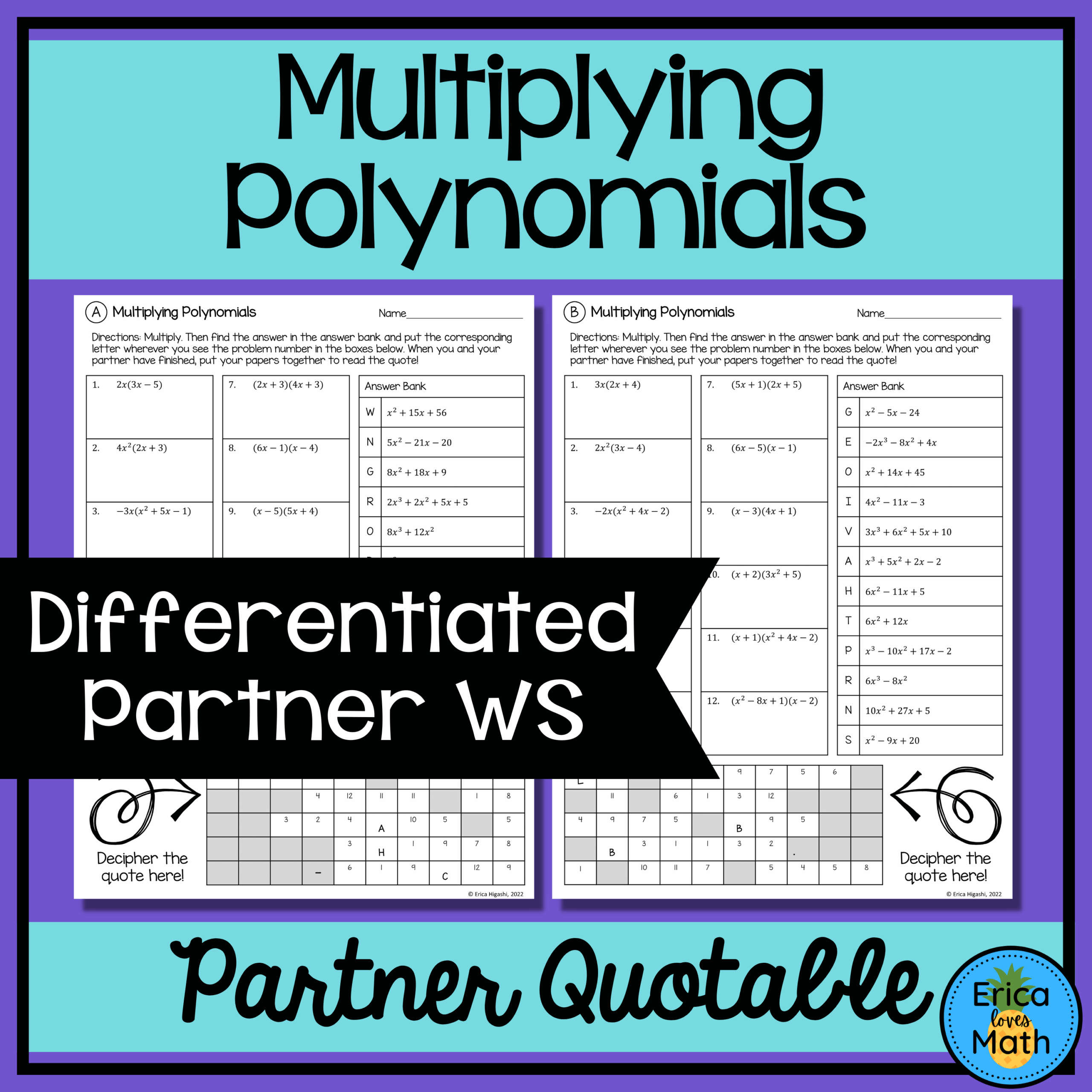 Multiplying Polynomials Differentiated Partner Worksheets Quotable
