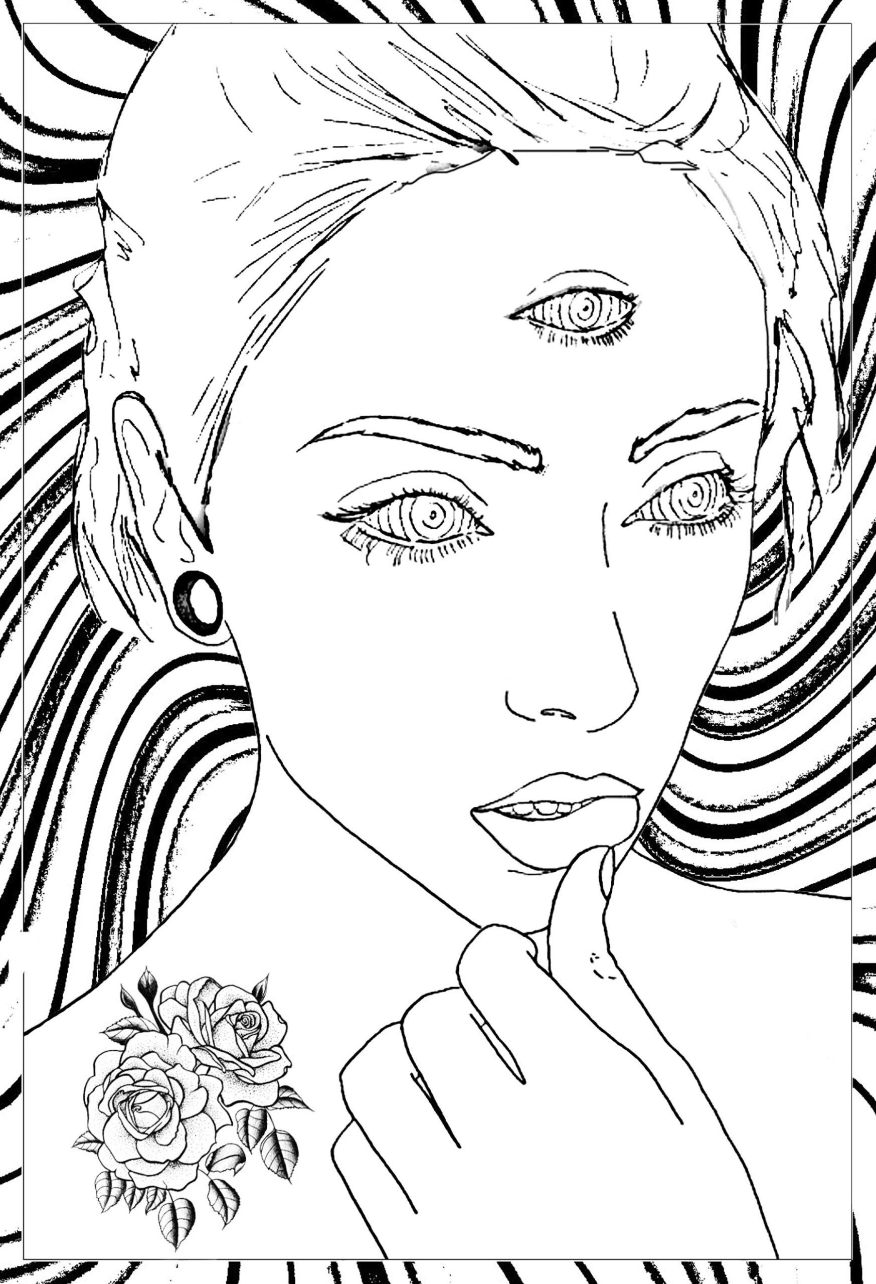 Mystic Thoughtful Woman Psychedelic Coloring Pages