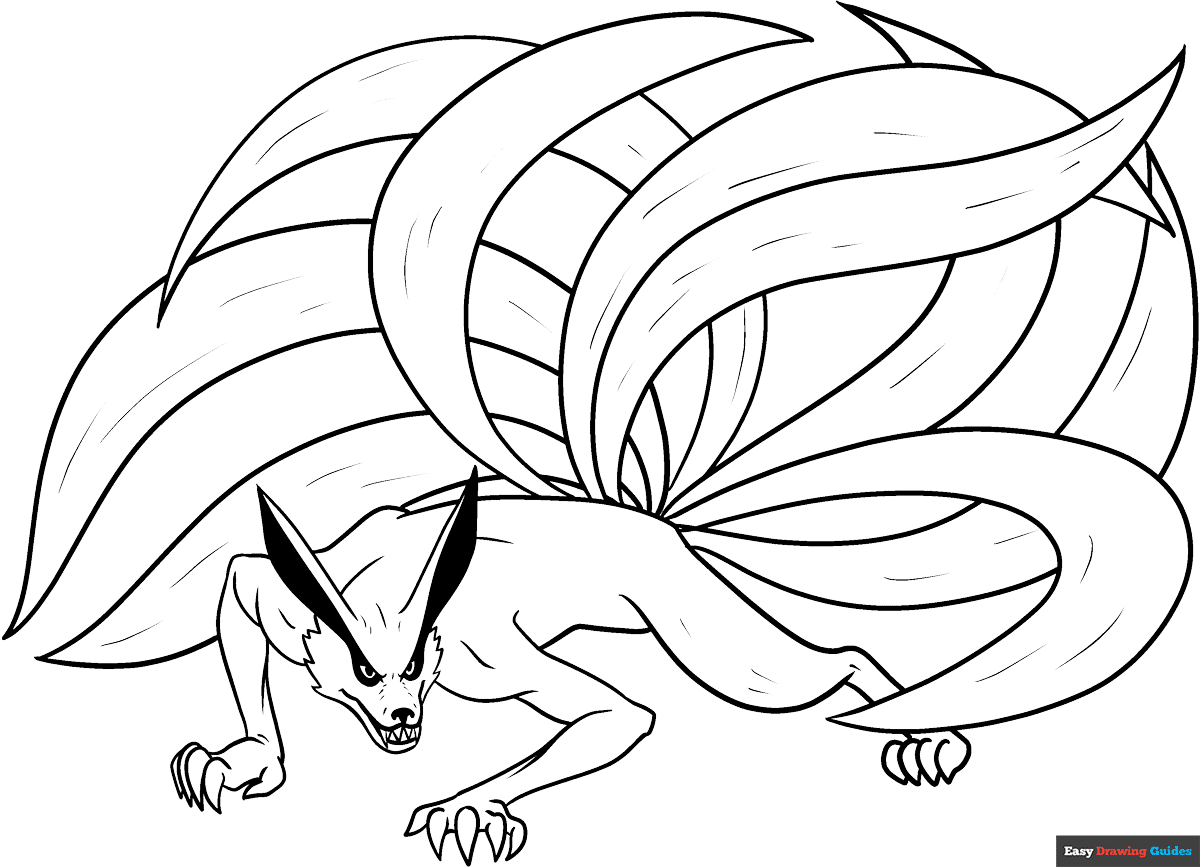 Nine Tailed Fox Coloring Page Easy Drawing Guides