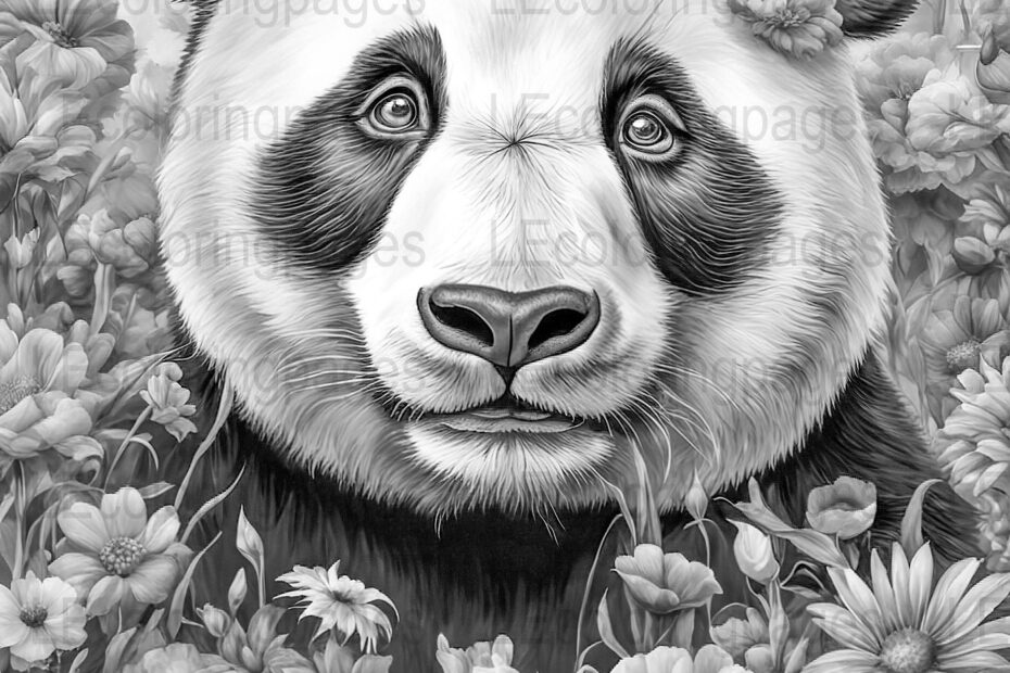 Panda Adult Coloring Page Printable Grayscale Coloring Sheet