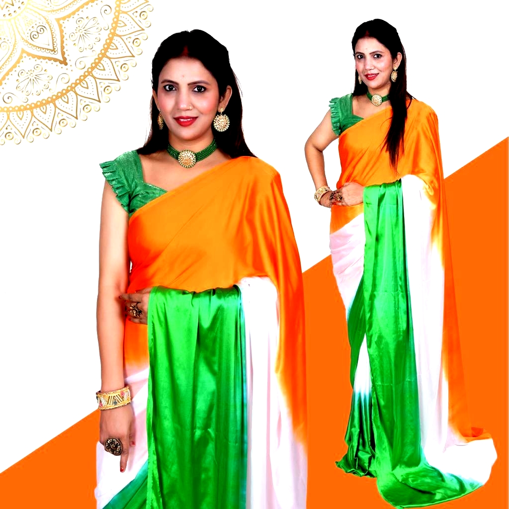 Plain Indian Flag Color Trianga Uniform Saree With Blouse Piece At 550 piece In Surat