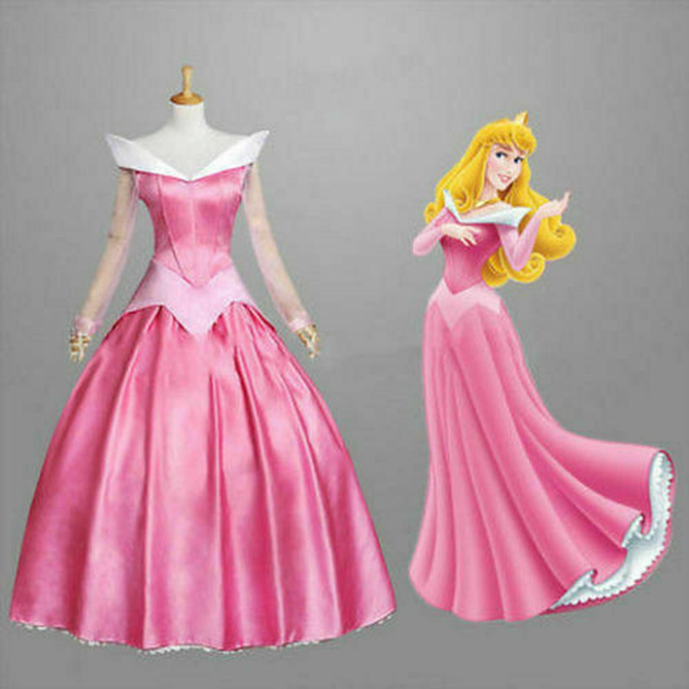 Princess Aurora Adult Costume Sleeping Beauty Pink Dress Sequins Gown Cosplay