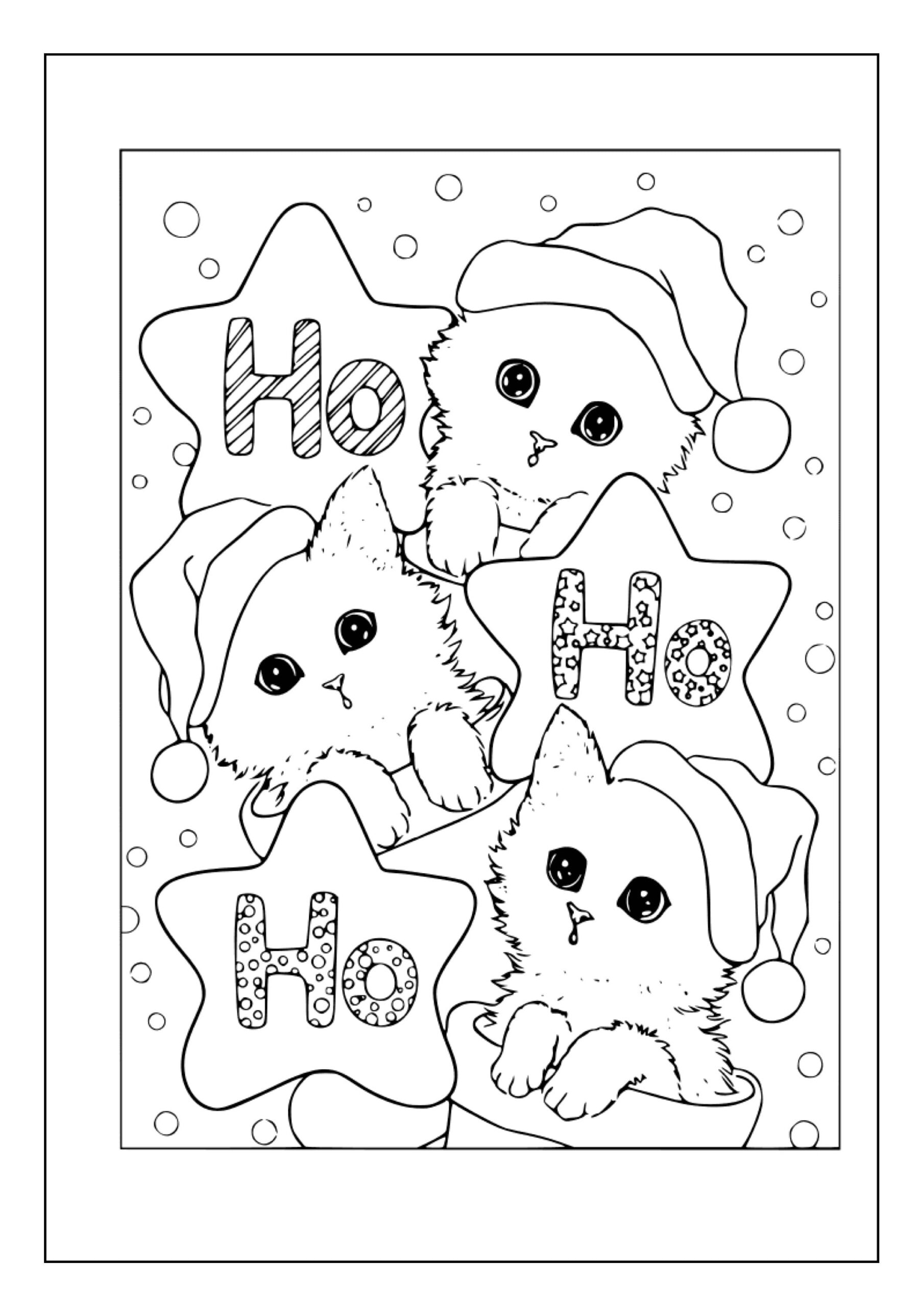 Printable Christmas Cat Coloring Pages For Kids U0026 Adults 90 Pages Instant Digital Download PDF Cute Christmas Kitten Coloring Sheets Etsy