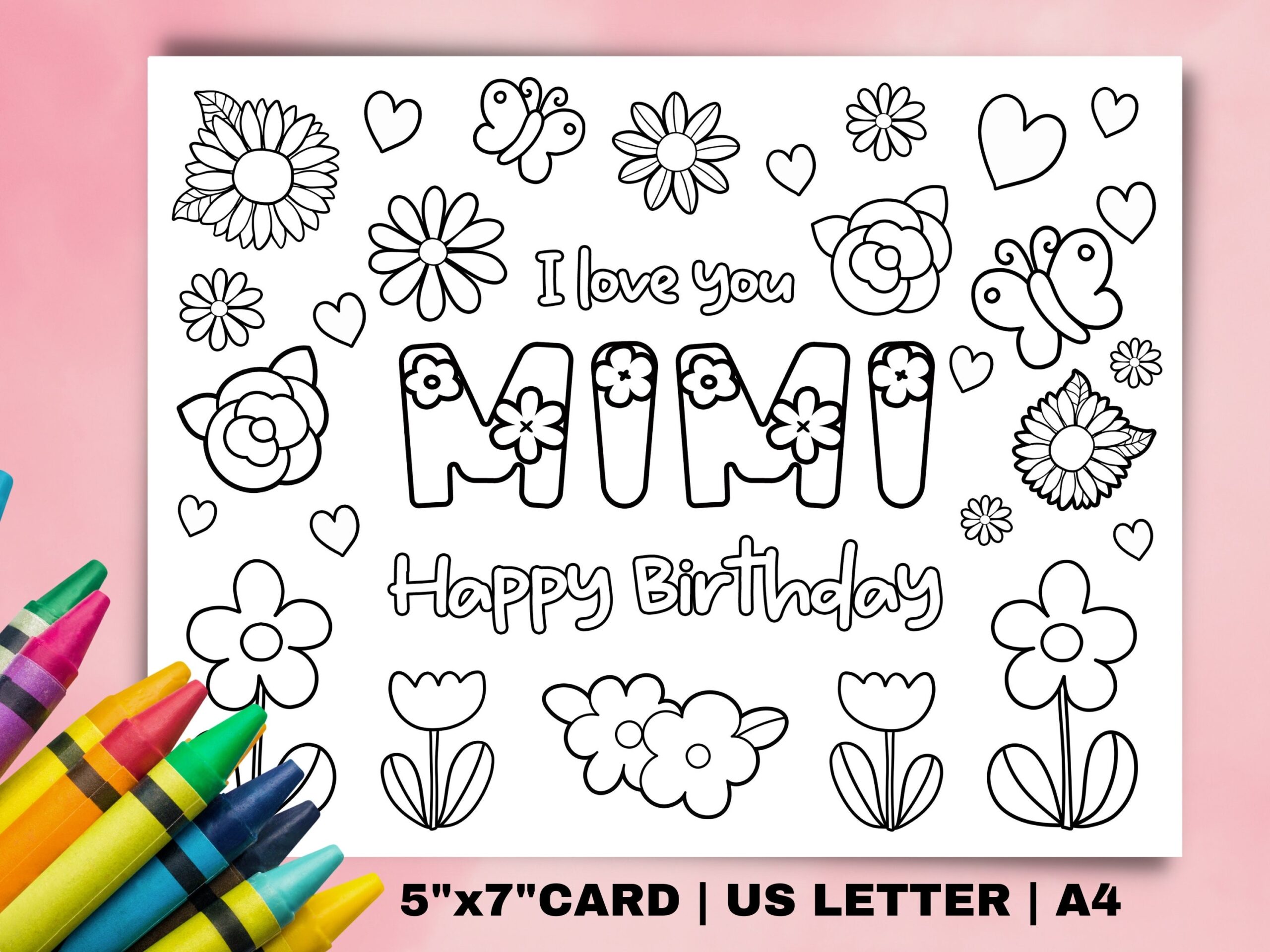 Printable Coloring Birthday Card For Mimi Grandmother Birthday Card DIY Gift Kids Craft For Grandma Mimi Birthday Instant Download Card Etsy