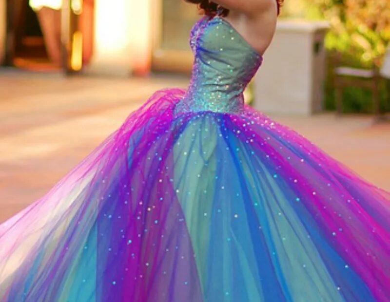 Prom Dress Tulle Ball Gown Rainbow Sweetheart Tulle Evening Dress For Special Occasions