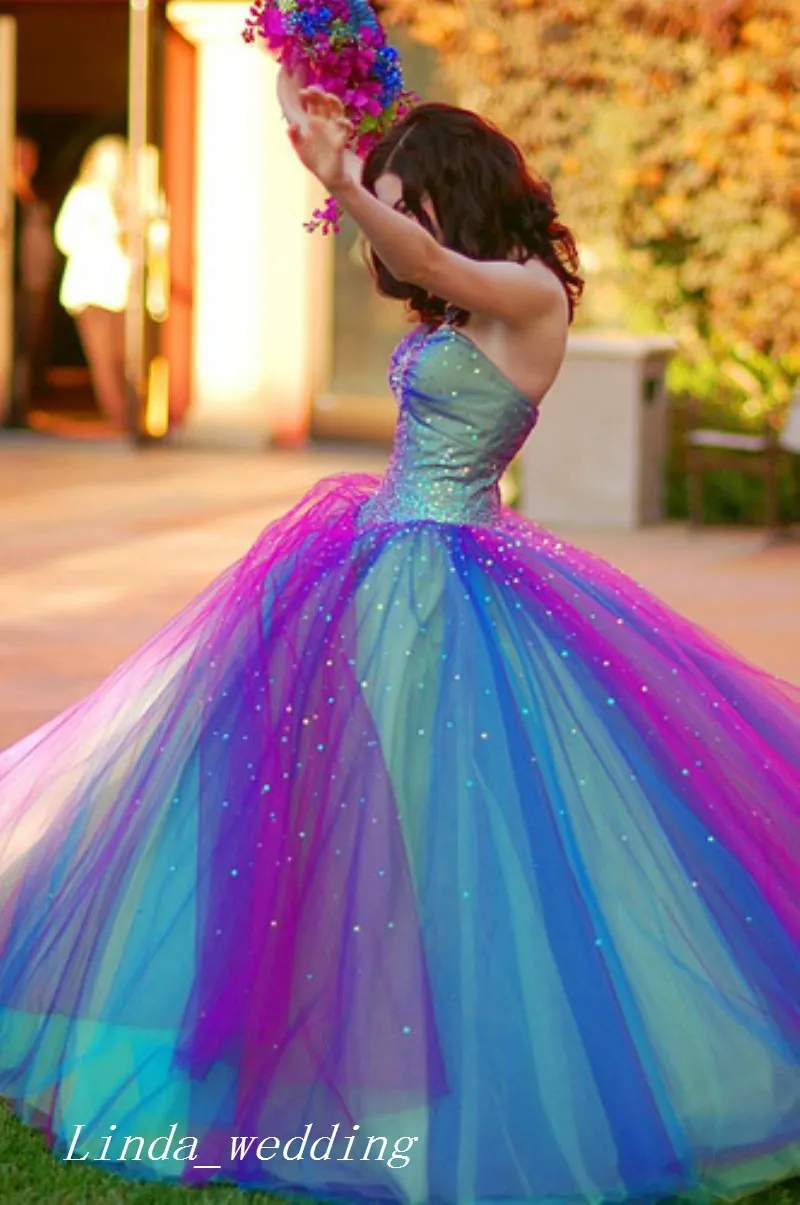 Prom Dress Tulle Ball Gown Rainbow Sweetheart Tulle Evening Dress For Special Occasions