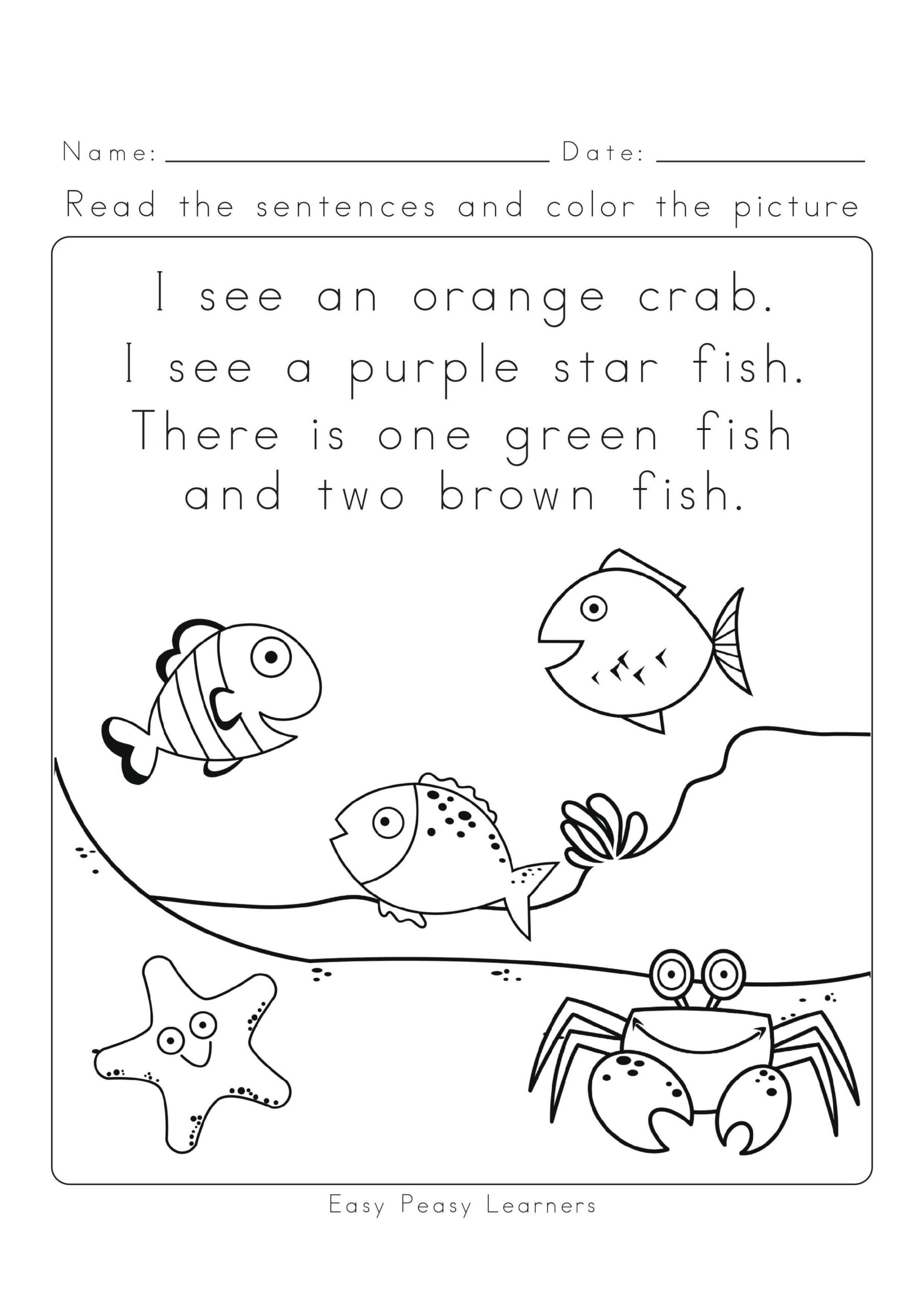 reading coloring worksheets