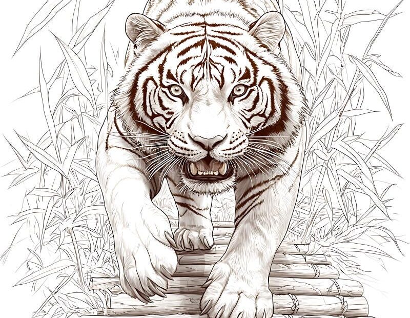 Realistic Detailed Coloring Page Of A Tiger Stock Illustration Illustration Of Graphic Portrait 356323715