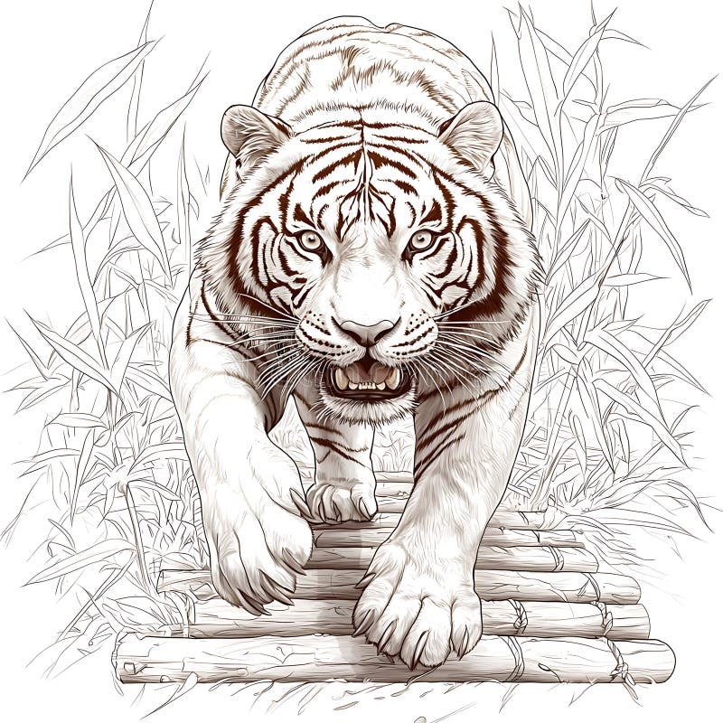 Realistic Detailed Coloring Page Of A Tiger Stock Illustration Illustration Of Graphic Portrait 356323715