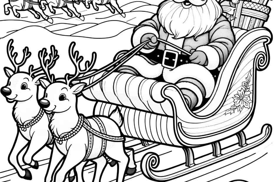 Reindeer Pull Christmas Sleigh Coloring Page