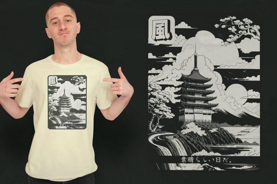 Serene Japanese Temple T shirt Design Vector Download