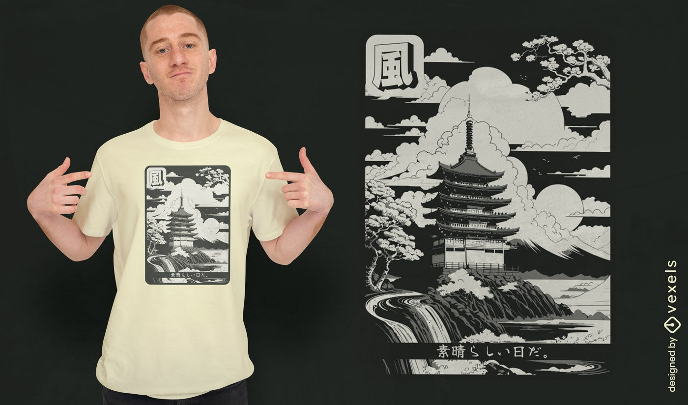 Serene Japanese Temple T shirt Design Vector Download