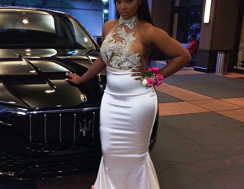 Silver Beading Bodice Ivory Satin Mermaid Prom Dress Lunss