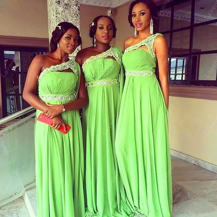 Stunning 2021 African Lime Green Chiffon Bridesmaid With One Shoulder Lace Beading And Sleeveless Design Perfect For Prom Wedding Parties Or Special Occasions