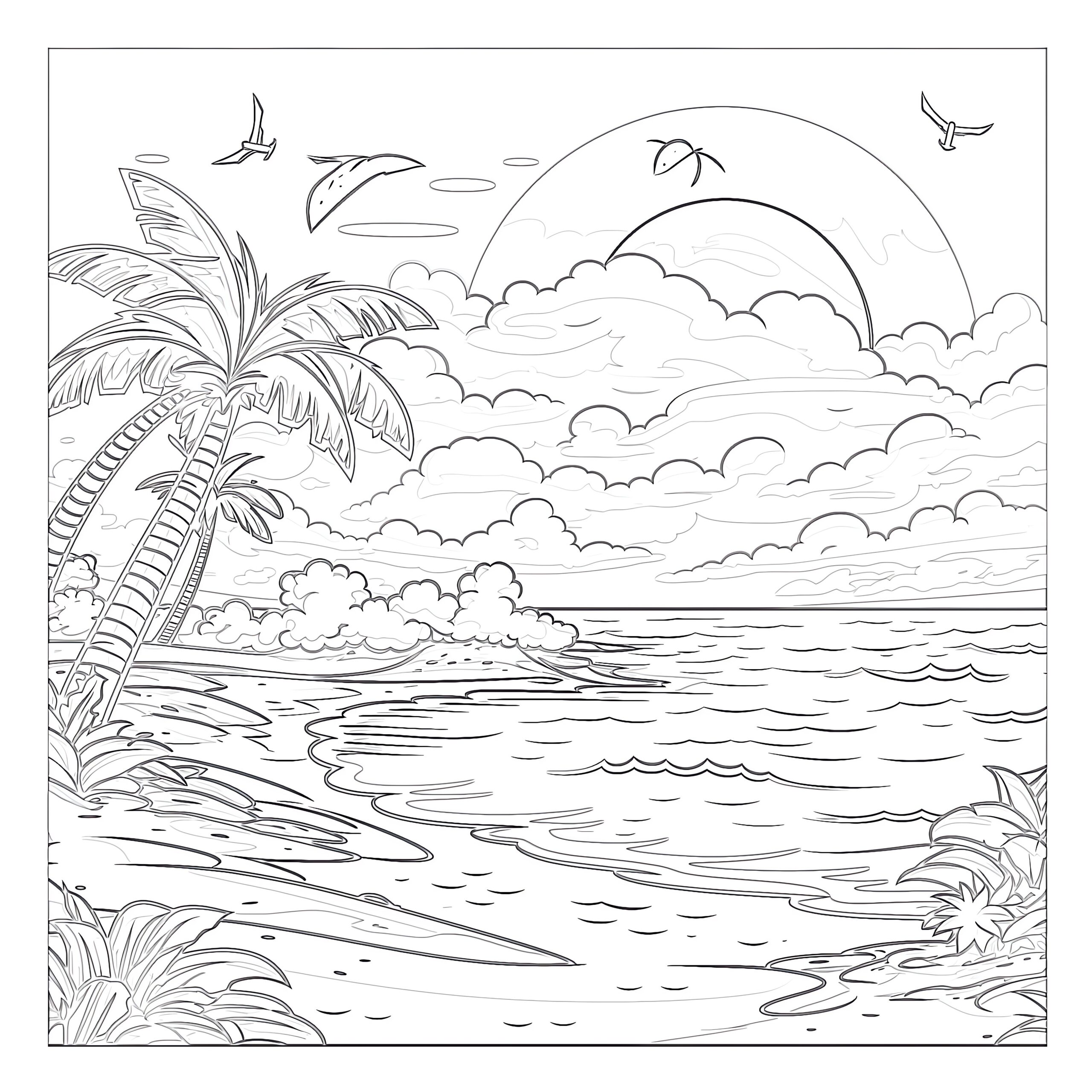 Sunny Beach Summer Landscape Coloring Pages Mimi Panda