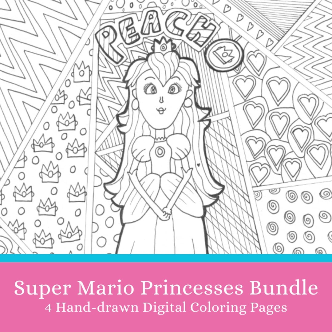 Super Mario Princesses Hand drawn Coloring Page Bundle Digital Download Peach Daisy Rosalina Pauline 4 Coloring Pages Etsy