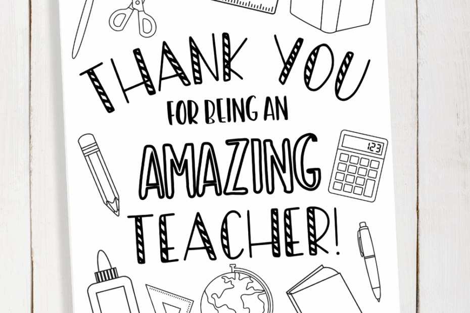Teacher Appreciation Card Coloring Page Free Printable