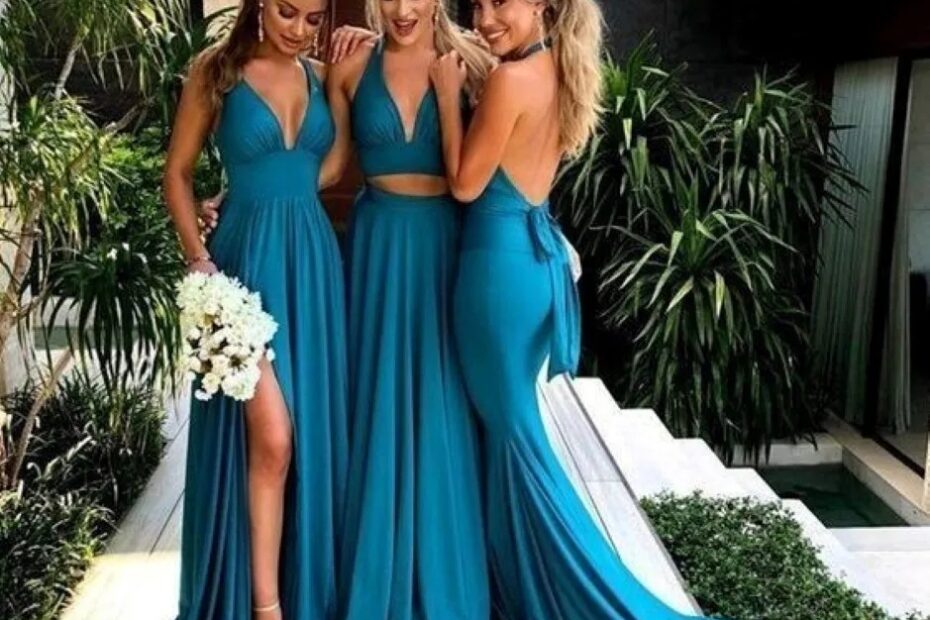 Teal Bridesmaid Dress Long Sexy Deep V neck Open Back Ruched Gown Cheap Maid Of Honor Dress Wedding Guest Dress Formal Evening Gown