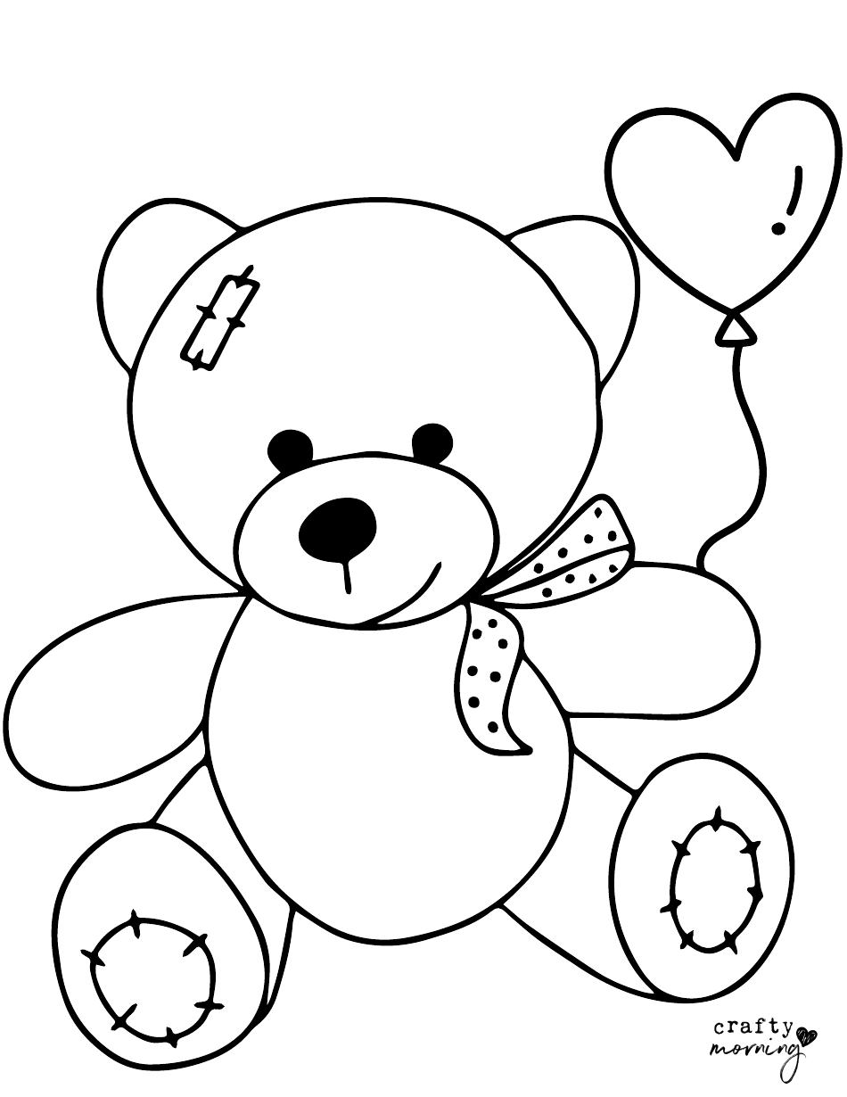 Teddy Bear With A Heart Coloring Page Download Printable PDF 