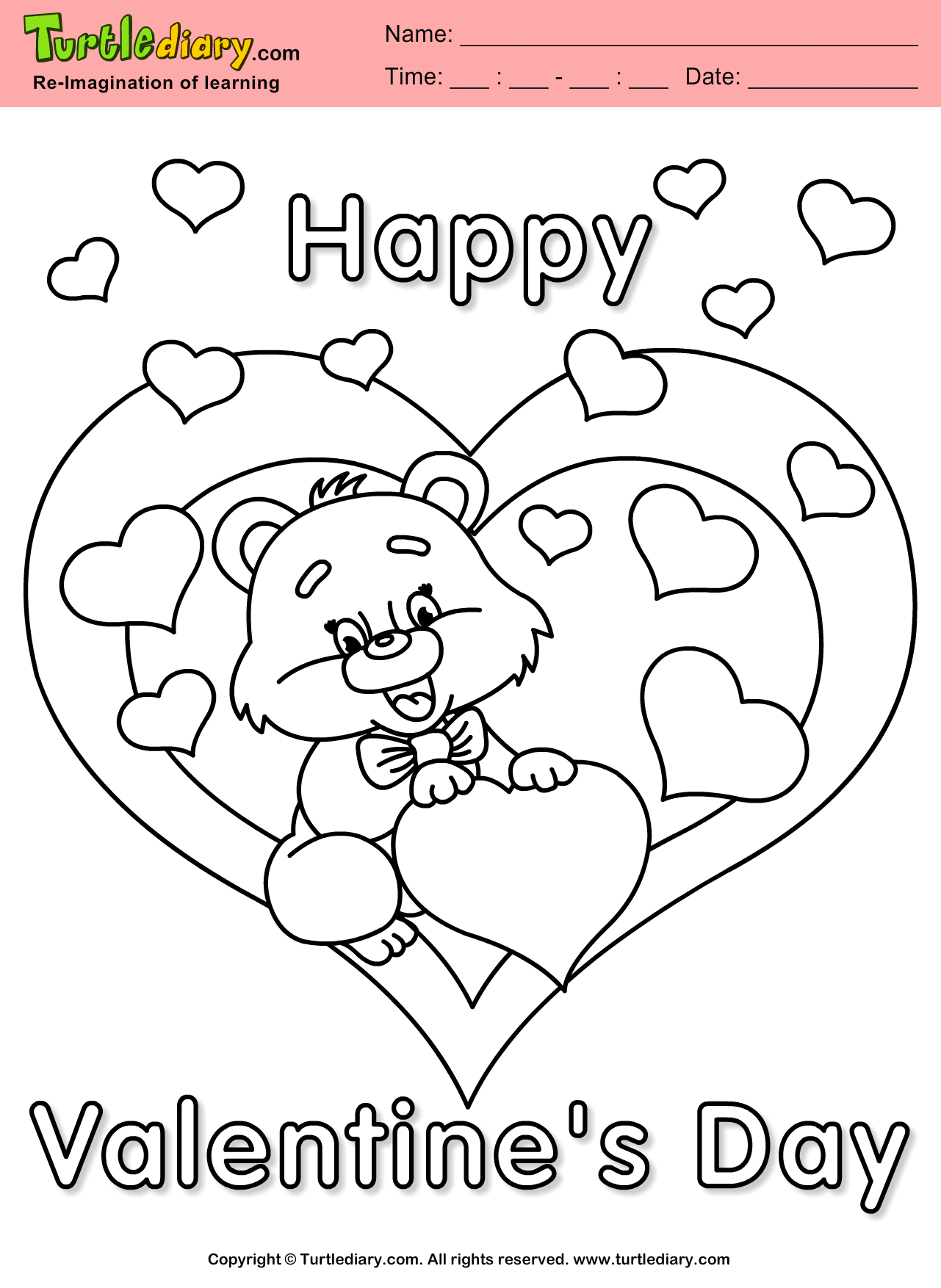 Teddy Bear With Heart Coloring Sheet Turtle Diary