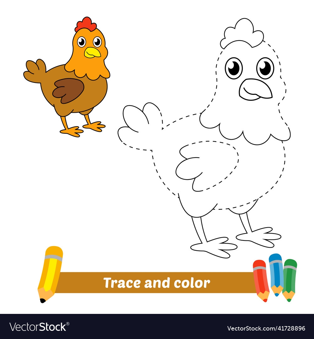 Trace And Color For Kids Hen Royalty Free Vector Image