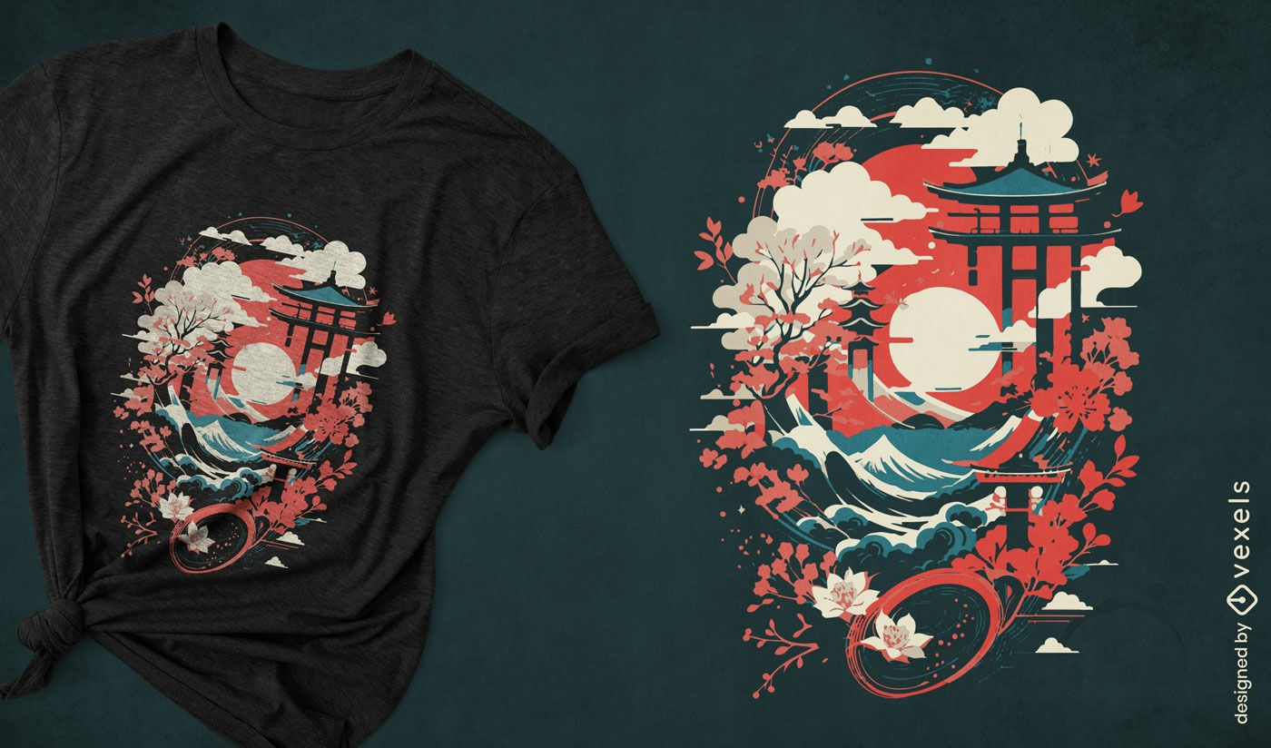 Traditional Japanese Temple T shirt Design Vector Download