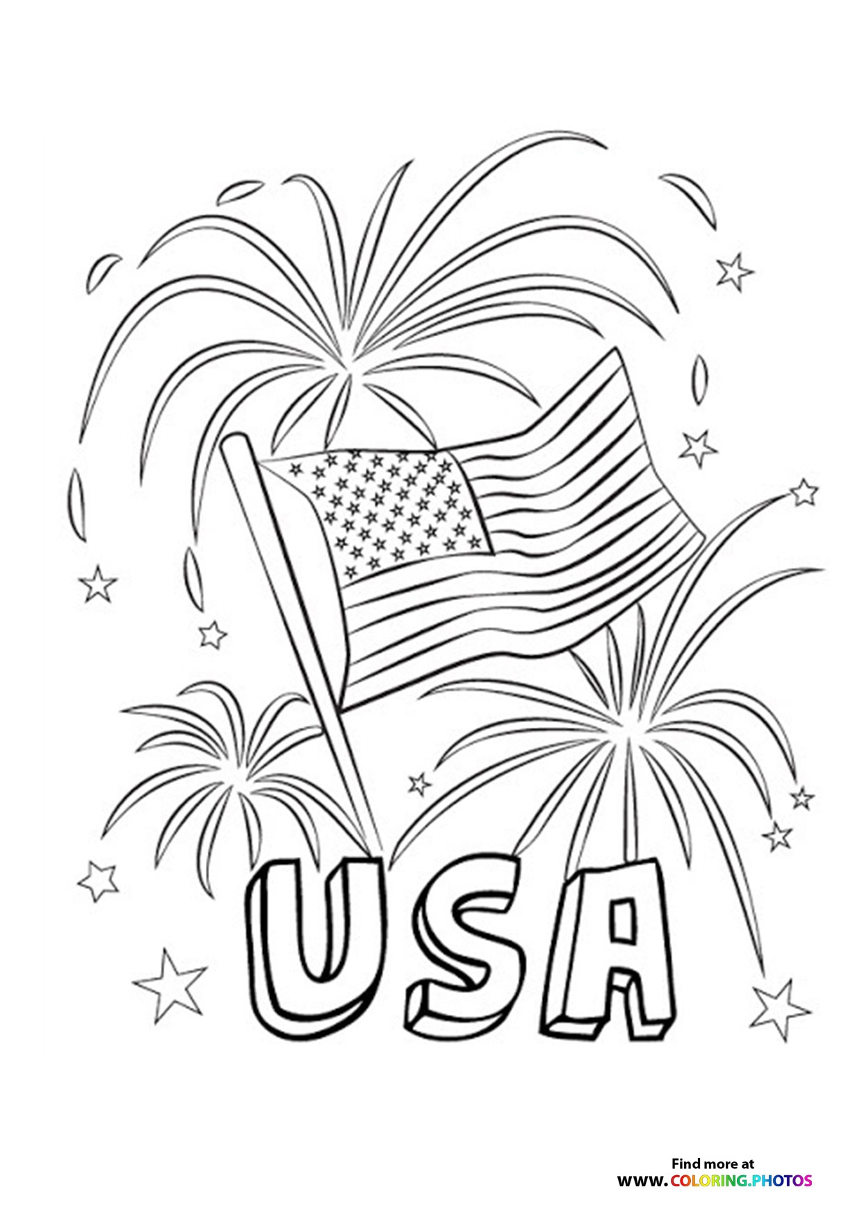 USA Flag Fireworks For New Year Coloring Pages For Kids