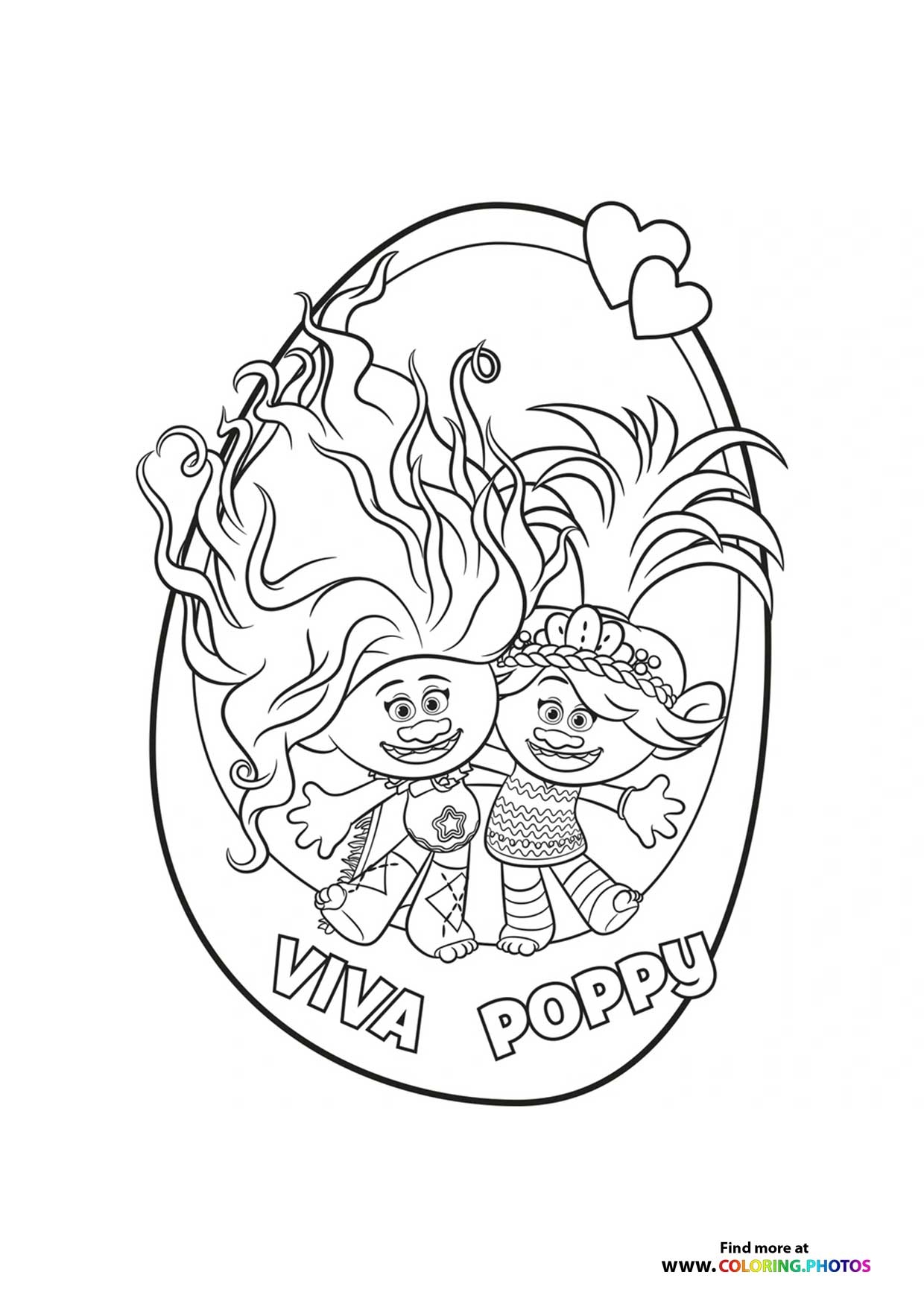 Viva And Poppy Trolls Band Together Coloring Pages For Kids