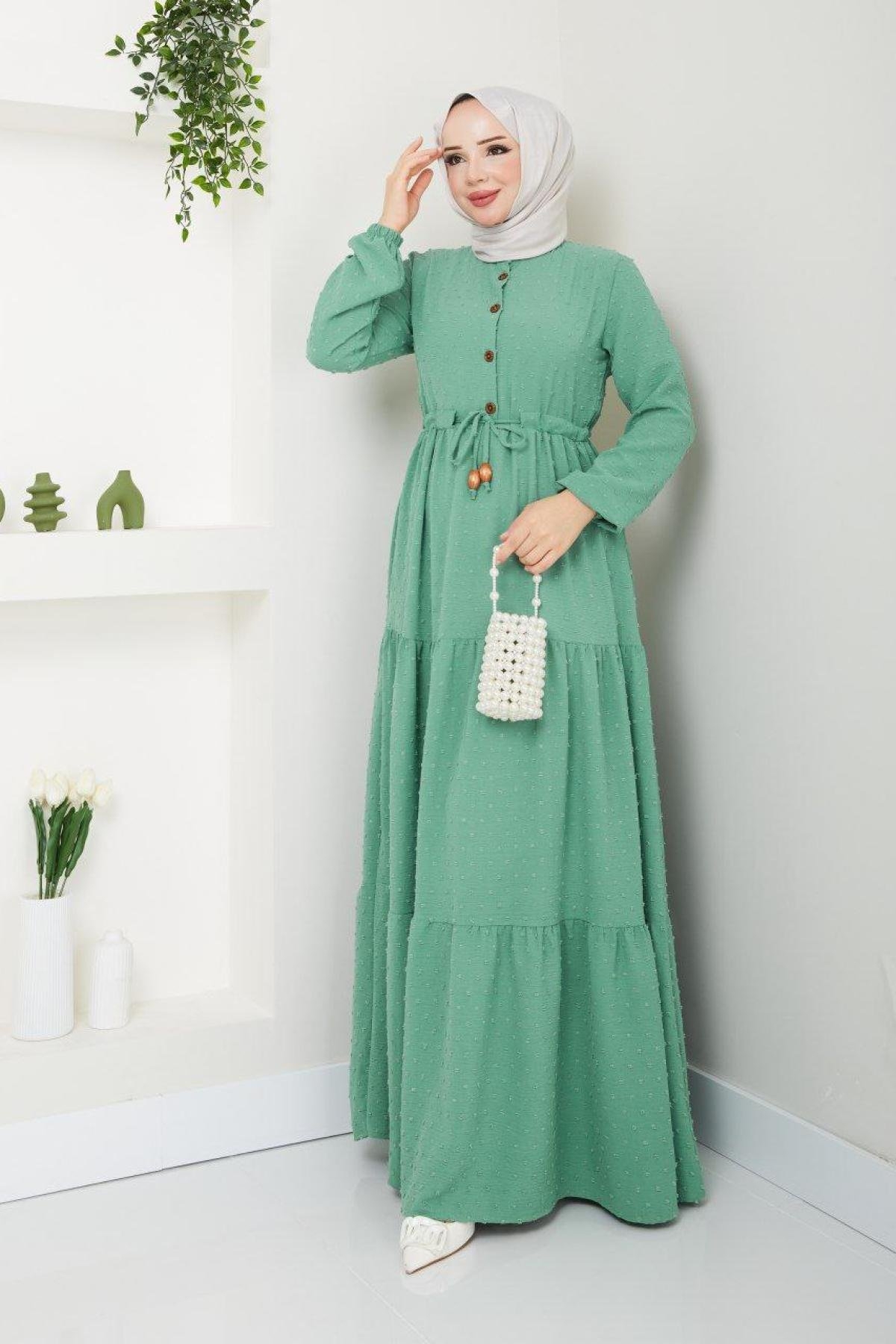 Women Hijab Maxi Dress Wholesale Pastel Mint Color Wholesale Dress