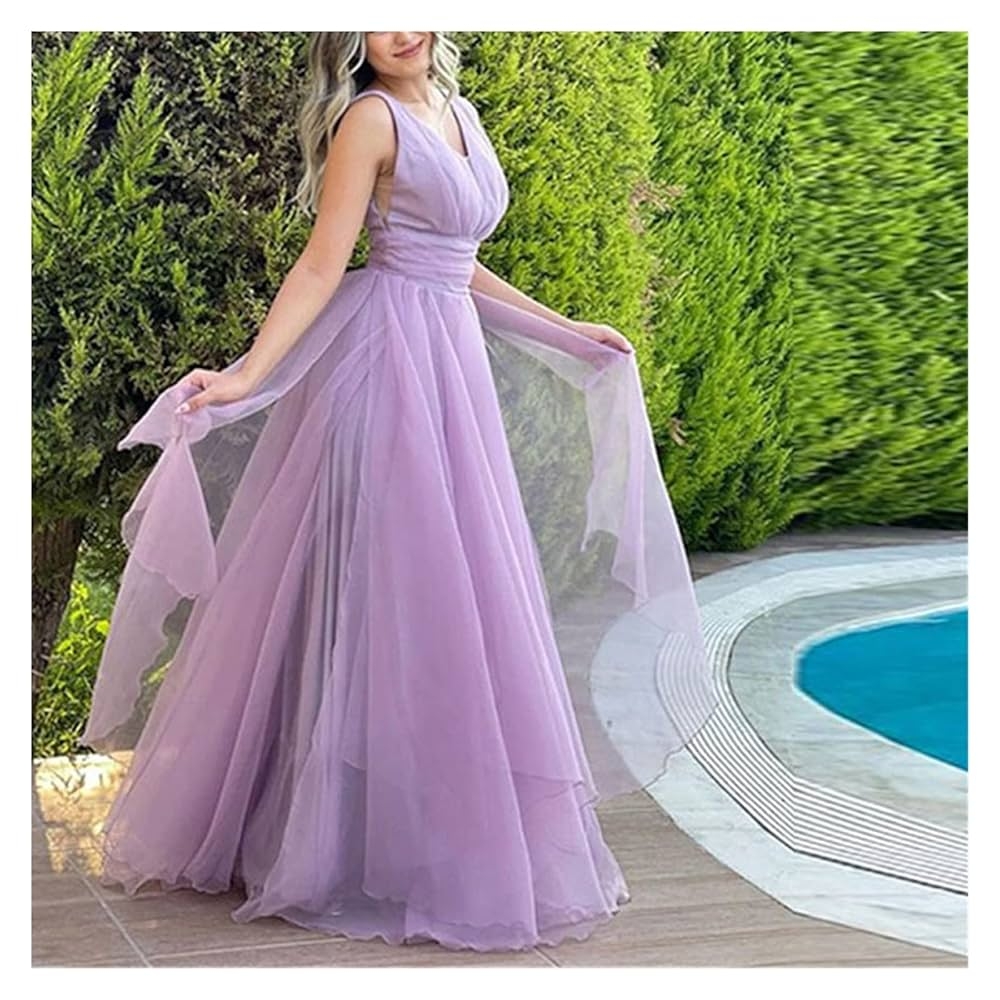 ZHCWT Simple V Neck Light Purple Chiffon Boho Prom Dresses Tiered Backless Fairy Sleeveless Evening Party Gowns Robes De Soir e Color C Size 16W Buy Online At Best Price In UAE 