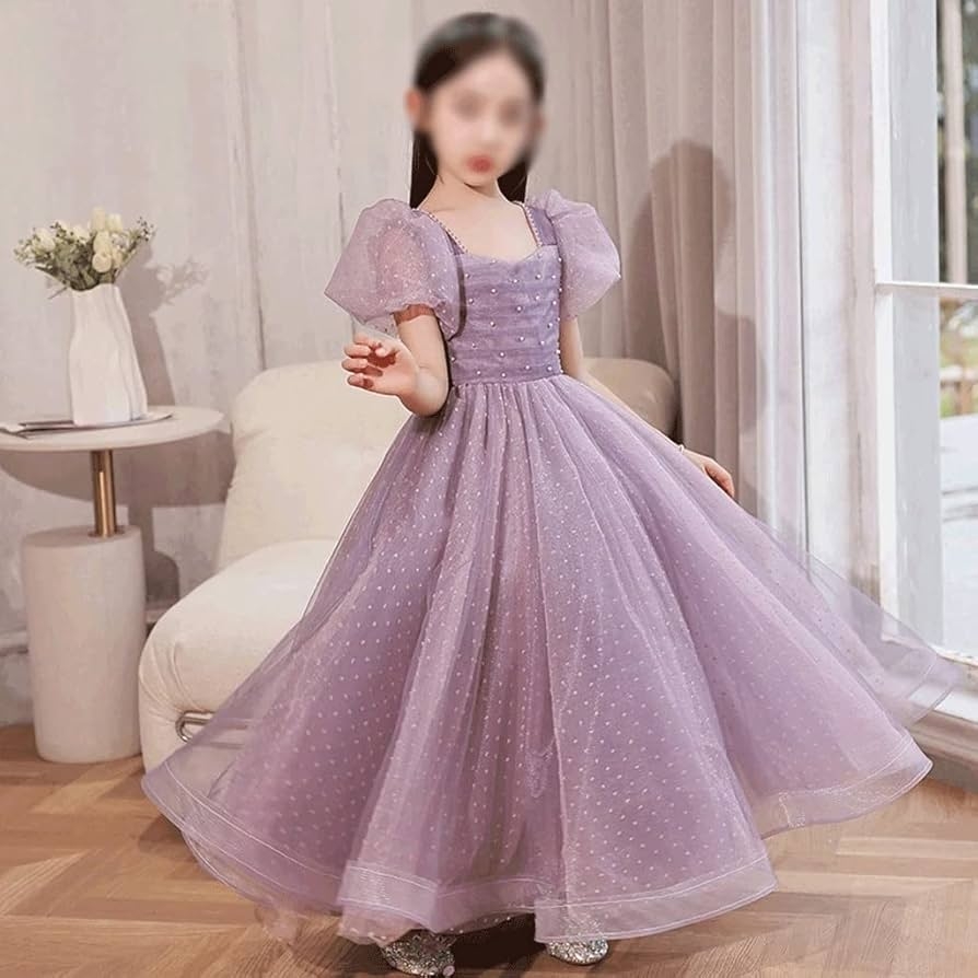 ZYZMH Light Purple Girls Princess Long Dress Gown New Beaded Dress Wedding Party Dress Color D Size 9T Amazon co uk Fashion
